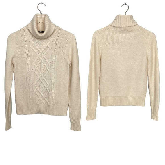 J. Crew Sweaters - J. Crew Cream/Ivory “Cambridge” Cable Knit Turtleneck Sweater Wool Blend S-M